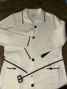 White Knit Dress NWT Size XL Black Trim Belted Classic Look By Nicole Miller